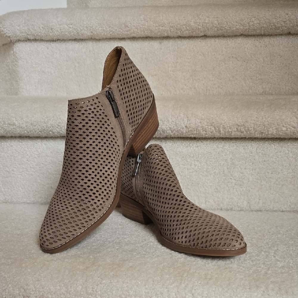 Lucky Brand Perforated Brown Ankle Booties